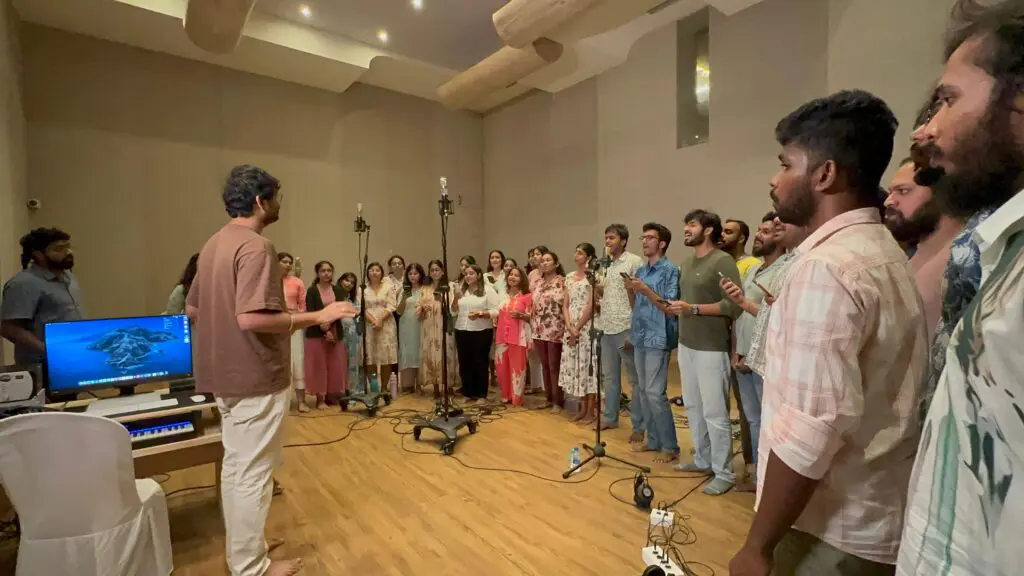 Karthik Manickavasakam in a recording session with TICE